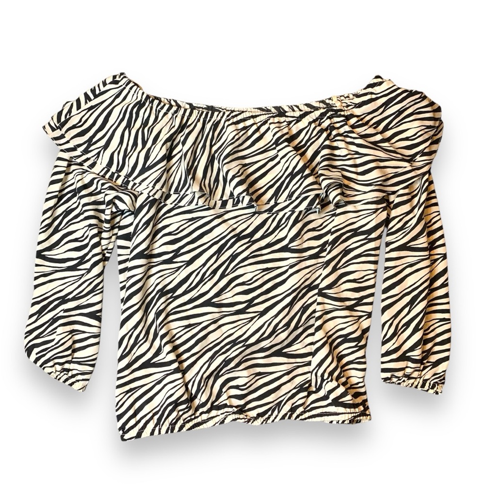 MICHAEL KORS Women's Printed Stadium Ruffled-Overlay Off-The-Shoulder Top